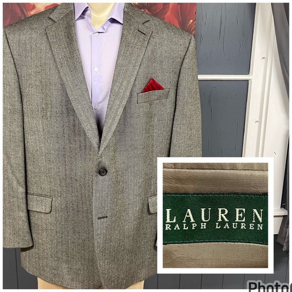 Lauren Ralph Lauren Soft Tweed Blazer Jacket Mens 52R Wool Gray Herringbone
